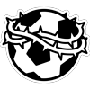 Logo de Volver a Primera con balón de futbol y corona de espinas en estilo ilustrado