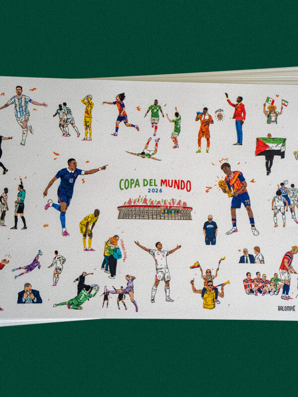 Print Copa del Mundo 2026 de Volver a Primera con ilustraciones de momentos destacados del torneo.