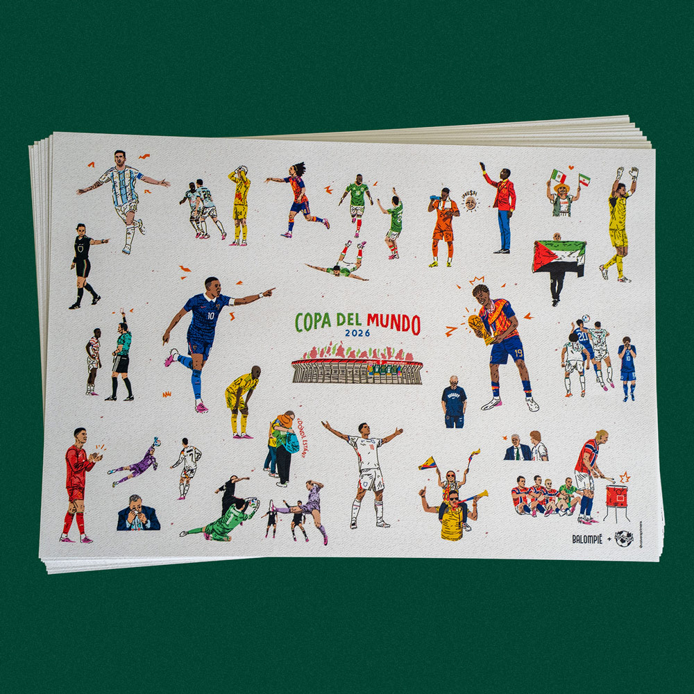 Print Copa del Mundo 2026 – Vista completa Print Copa del Mundo 2026 de Volver a Primera con ilustraciones de momentos destacados del torneo.